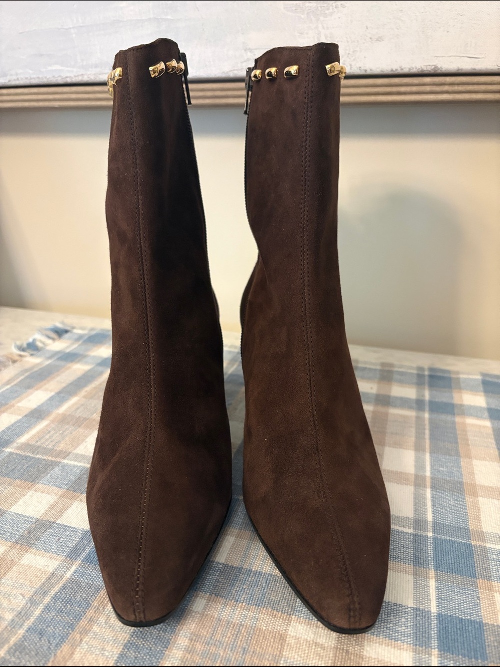 Proxy Brown Suede Ankle Boots with Gold Trim 7.5 - Picture 9 of 16